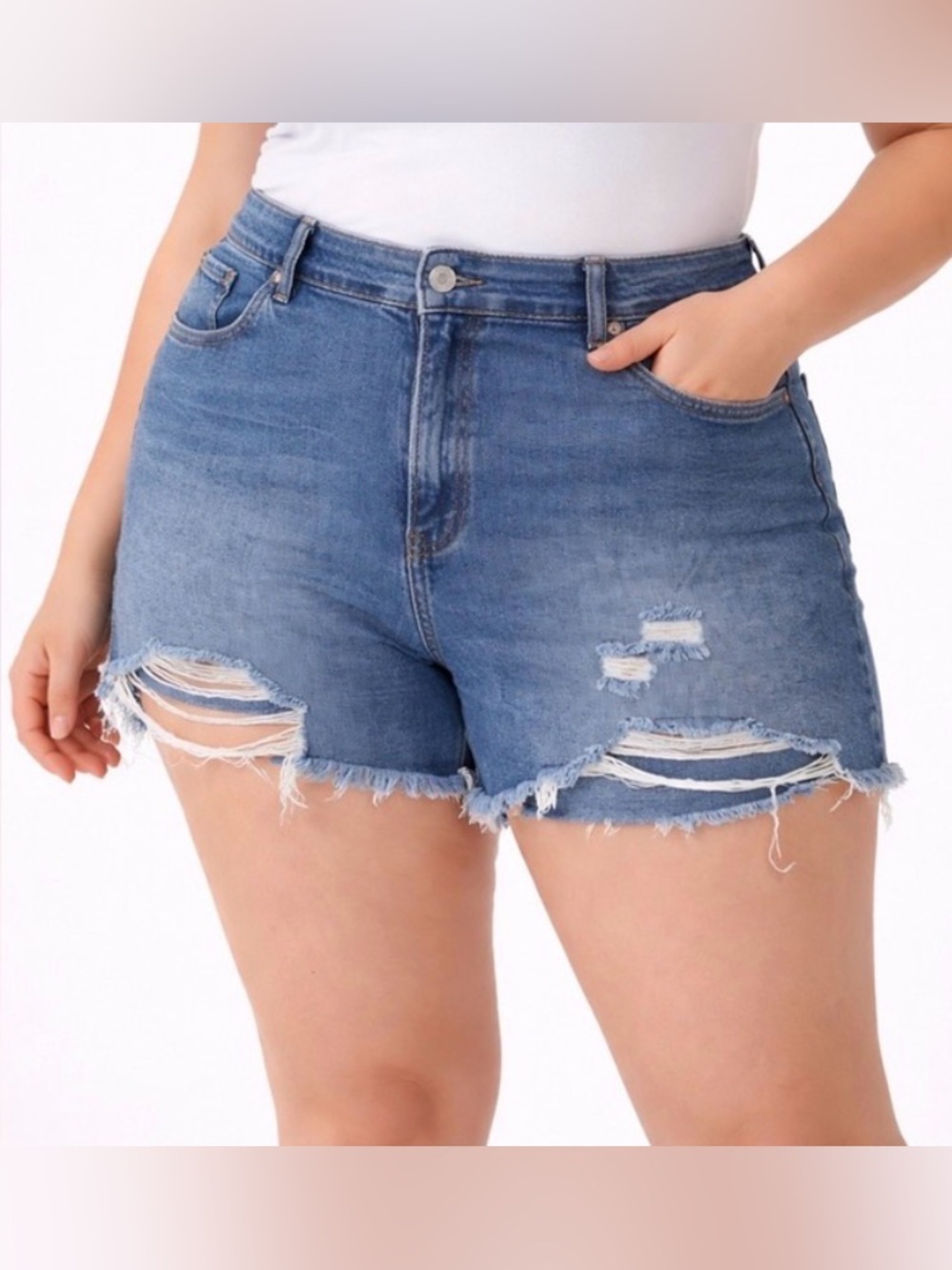 Jessica Simpson Beloved High Waist Denim Shorts 20W Distressed(A305)✨